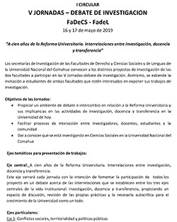 V JORNADAS - DEBATE DE INVESTIGACIÓN FADECS - FADEL